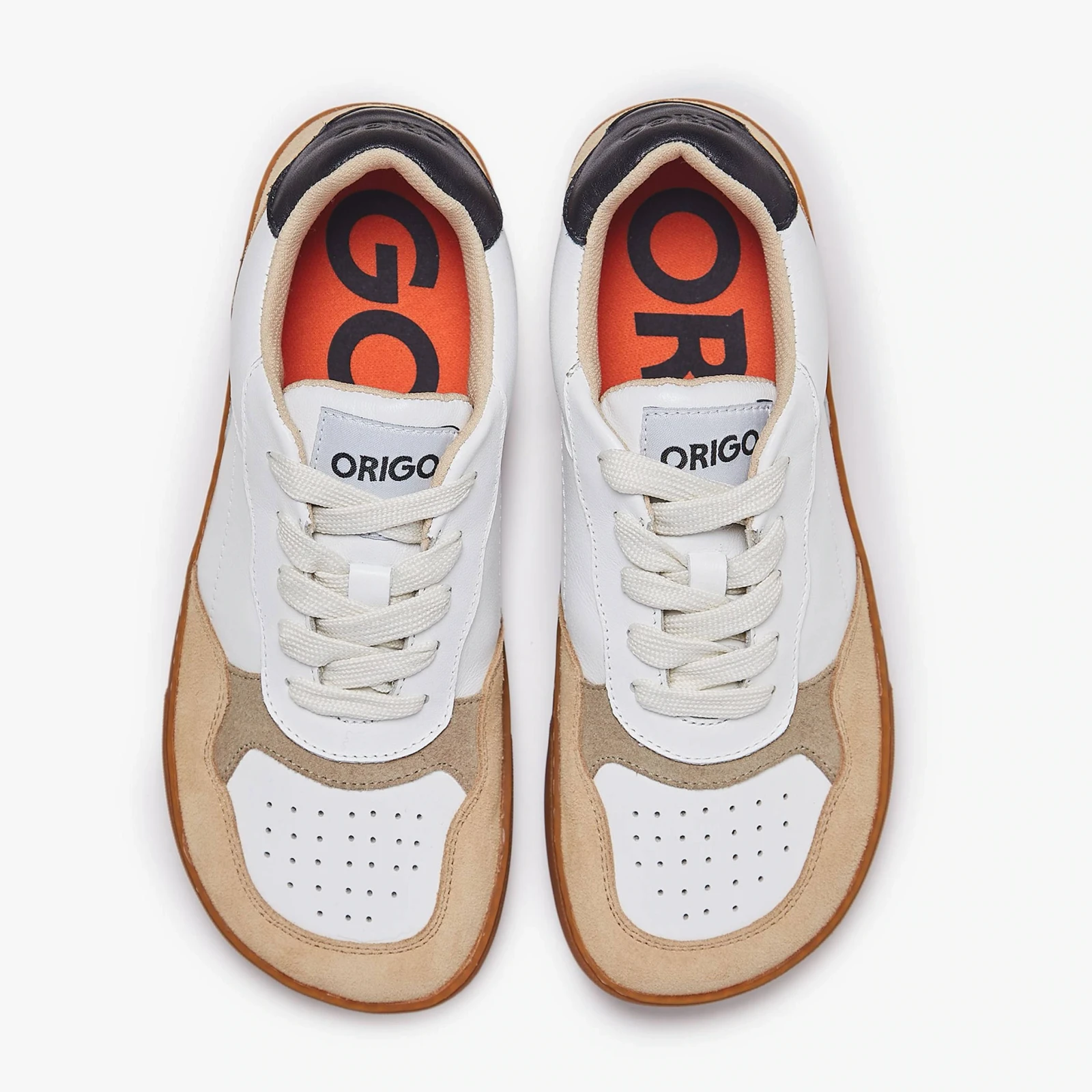Босоногие кеды Origo Modern Retro Sneaker — белый с бежевой замшей, фото 2