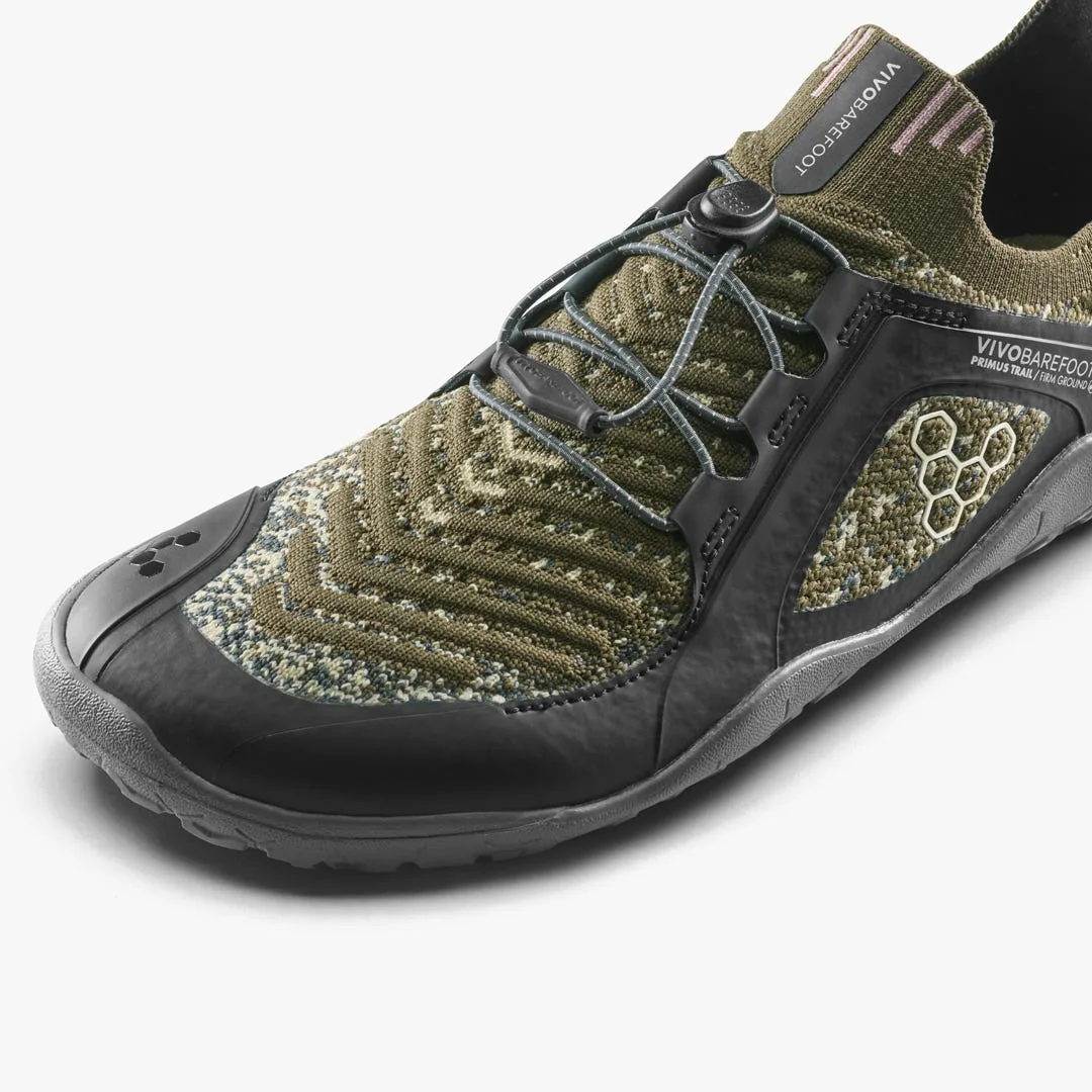 Кроссовки Vivobarefoot Primus Trail Knit FG Grounding — мужская модель, тёмно-оливковый, фото 6